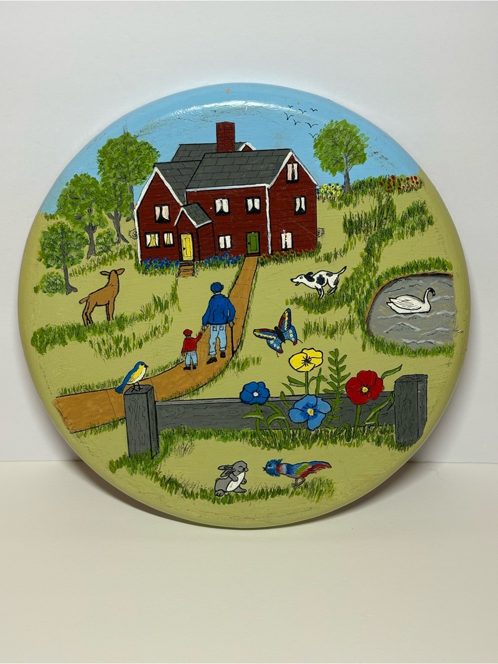 Hand-Painted Farmhouse Scene Wall Art - Red House, Multicolor